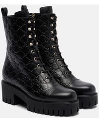 Gucci - Gg Leather Lace-Up Boots - Lyst