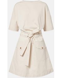 Moncler - Belted Cotton-Blend Jersey Minidress - Lyst