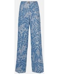 Etro - Printed Cotton And Linen Wide-Leg Pants - Lyst