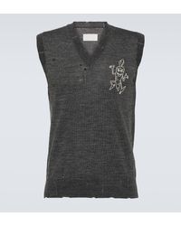 Maison Margiela - Printed Distressed Wool Sweater Vest - Lyst
