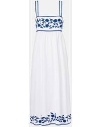 Juliet Dunn - Besticktes Midikleid Aus Baumwolle Und Leinen - Lyst