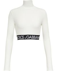 Dolce & Gabbana Baumwolle Cropped-Top mit Stehkragen in Schwarz Damen Bekleidung Oberteile Langarm Oberteile 