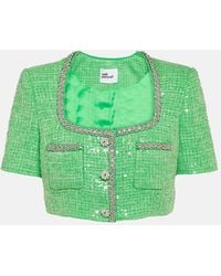 Self-Portrait - Sequined Embellished Boucle Crop Top - Lyst