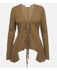 Blumarine - Ruffled Tie-Front Wool-Blend Blouse - Lyst