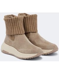 Hogan - H669 Knitted Suede Ankle Boots - Lyst