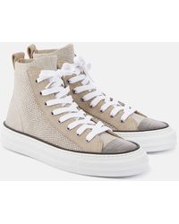Brunello Cucinelli - Leather-Trimmed High-Top Sneakers - Lyst