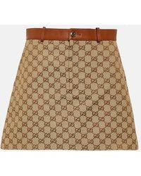 Gucci - Monogram-print Mid-rise Cotton-blend Mini Skirt - Lyst
