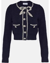 Self-Portrait - Faux Pearl-embellished Cropped Cardigan - Lyst