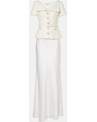 Self-Portrait - Bridal Peplum Satin And Boucle Maxi Dress - Lyst