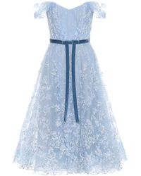 Marchesa notte Abito in tulle ricamato - Blu