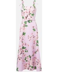 Oscar de la Renta - Robe Midi En Coton Melange A Fleurs - Lyst