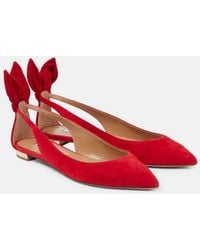 Aquazzura - Bow Tie Suede Ballet Flats - Lyst