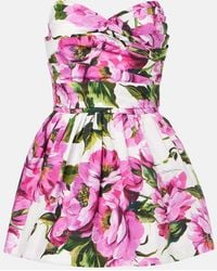Dolce & Gabbana - Floral Pleated Cotton Minidress - Lyst