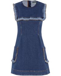 ALEXACHUNG Denimkleid mit Rüschen - Blau