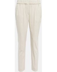 Brunello Cucinelli - Mid-rise Slim Cotton-blend Pants - Lyst