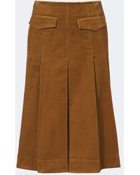 Tory Burch - Pleated Cotton Corduroy Midi Skirt - Lyst