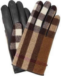 Burberry Vintage Check Wool And Leather Gloves - Brown