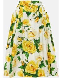 Dolce & Gabbana - Floral Cotton Poplin Midi Skirt - Lyst