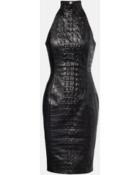 Balmain - Croc-Effect Halterneck Leather Minidress - Lyst