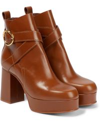 See By Chloé Lyna Leather Platform Ankle Boots - Brown