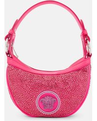 Versace - Crystal Repeat Mini Embellished Leather Shoulder Bag - Lyst