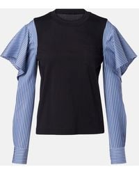 Sacai - Striped Cotton Jersey And Poplin Shirt - Lyst