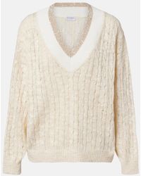 Brunello Cucinelli - Cable-Knit Sequined Hemp, Silk, And Cotton Sweater - Lyst