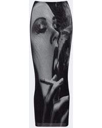Jean Paul Gaultier - Printed Mesh Midi Skirt - Lyst