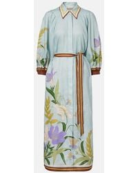 ALÉMAIS - Belted Floral Linen Shirt Dress - Lyst