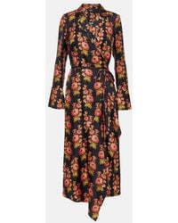 Etro - Floral Silk Twill Midi Wrap Dress - Lyst
