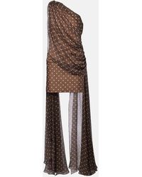 Elie Saab - Caped One-Shoulder Polka-Dot Silk-Blend Minidress - Lyst