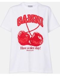 Ganni - Logo Embellished Cotton Jersey T-Shirt - Lyst