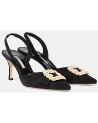 Manolo Blahnik - Verzierte Slingback-Pumps Gibsli 70 Aus Veloursleder - Lyst
