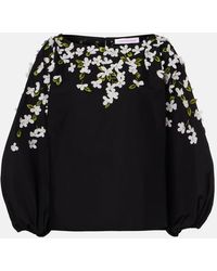 Carolina Herrera - Floral-Applique Cotton-Blend Top - Lyst