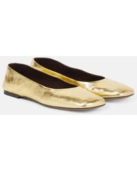 The Row - Square Metallic Leather Ballet Flats - Lyst