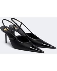 Saint Laurent - Renee Satin And Leather Slingback Pumps - Lyst