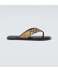 Burberry - Check Leather-Trimmed Thong Sandals - Lyst