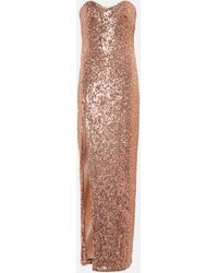 Monique Lhuillier Sequined Strapless Gown - Brown