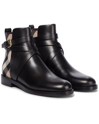 Burberry Archive Check Leather Ankle Boots - Black