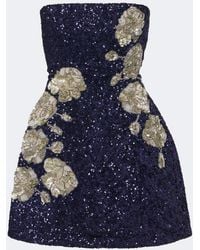 La Fuori - Midnight Rosette Sequined Silk Corset Dress - Lyst