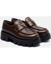 Prada - Logo Leather Platform Loafers - Lyst