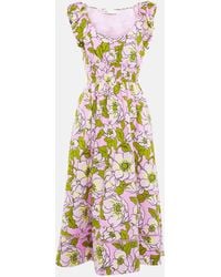 Tory Burch - Floral Cotton Poplin Midi Dress - Lyst