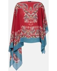 Etro - Poncho Asymetrique En Crepe De Soie A Fleurs - Lyst
