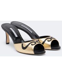 Manolo Blahnik - Pintonamu Embroidered Metallic Leather Mules - Lyst