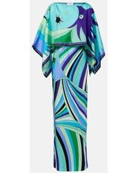 Emilio Pucci - Vestido Largo Iride De Sarga De Seda Con Capa - Lyst