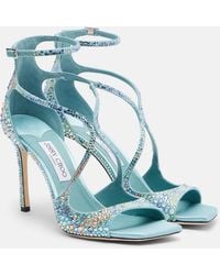 Jimmy Choo - Azia Embellished Satin Sandals - Lyst