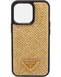 Prada - Embellished Leather Iphone 13 Pro Case - Lyst
