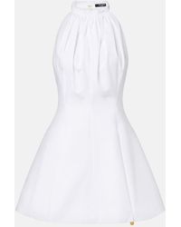 Balmain - Ruched Cotton Poplin Minidress - Lyst
