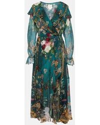 Camilla - Ruffled Silk Midi Wrap Dress - Lyst