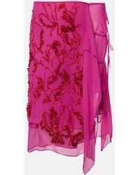 Dries Van Noten - Sequined Draped Chiffon Midi Skirt - Lyst